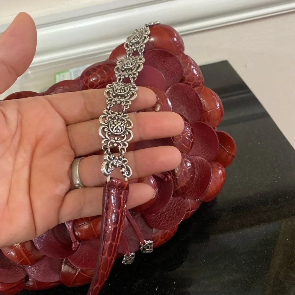 Brighton Rosalie Red Leather Flower Petal Shoulder Bag